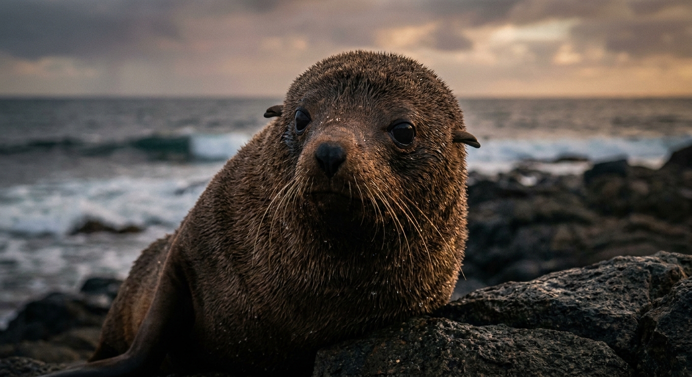 Australian fur seal resting on granite rock beside the sea, Phillip Island