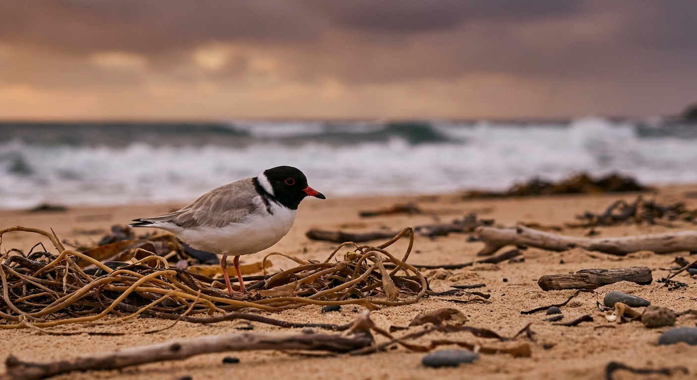 Hooded plover on the sand at Berrys Beach, Phillip Island